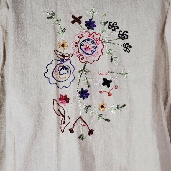 Denim & Co. Womens Beige Embroidered Button Shirt Jacket 1X Floral Long Sleeve - Picture 8 of 14
